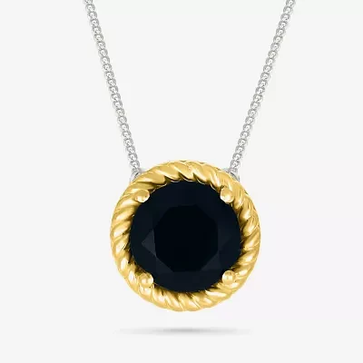 Womens Genuine Black Onyx 10K Gold Sterling Silver Round 18 Inch Pendant Necklace
