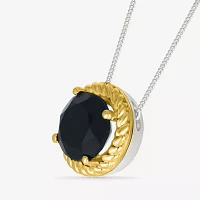 Womens Genuine Black Onyx 10K Gold Sterling Silver Round 18 Inch Pendant Necklace
