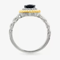 Womens Genuine Black Onyx 10K Gold Sterling Silver Oval Halo Cocktail Ring