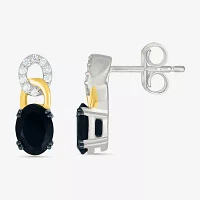 Womens Genuine Black Onyx 10K Gold Sterling Silver Oval Drop Earrings