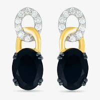 Womens Genuine Black Onyx 10K Gold Sterling Silver Oval Drop Earrings