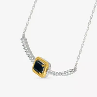 Womens Genuine Black Onyx 10K Gold Sterling Silver Pendant Necklace