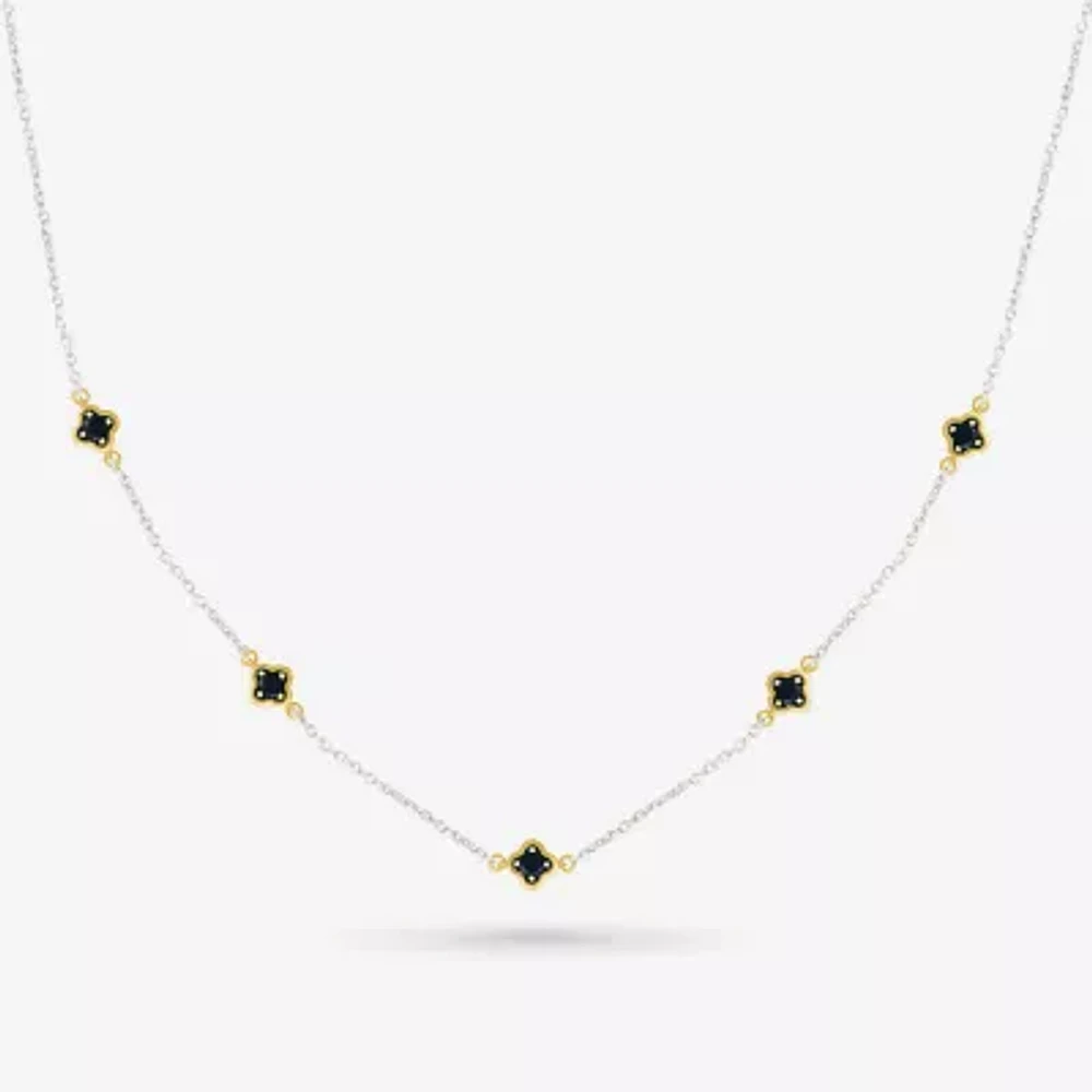 Womens Genuine Black Onyx 10K Gold Sterling Silver Round Tennis Necklaces