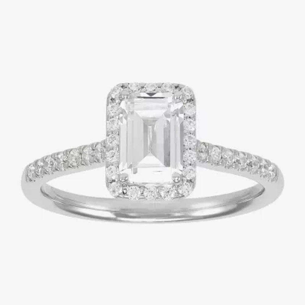 (H-I / Si1-Si2) Womens 1 1/4 CT. T.W. Lab Grown White Diamond 10K Gold Side Stone Halo Engagement Ring