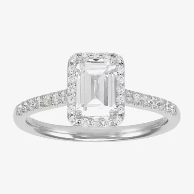 (H-I / Si1-Si2) Womens 1 1/4 CT. T.W. Lab Grown White Diamond 10K Gold Side Stone Halo Engagement Ring