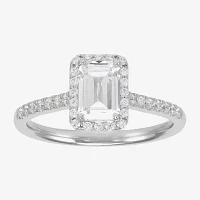 (H-I / Si1-Si2) Womens 1 1/4 CT. T.W. Lab Grown White Diamond 10K Gold Side Stone Halo Engagement Ring