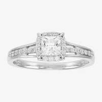 (H-I / Si1-Si2) Womens 3/4 CT. T.W. Lab Grown White Diamond 10K Gold Side Stone Halo Engagement Ring