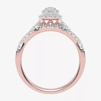 Womens 1/ CT. T.W. Natural White Diamond 10K Rose Gold Round Side Stone Halo Bridal Set