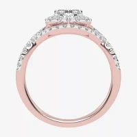 Womens 1/ CT. T.W. Natural White Diamond 10K Rose Gold Cushion Side Stone Halo Bridal Set