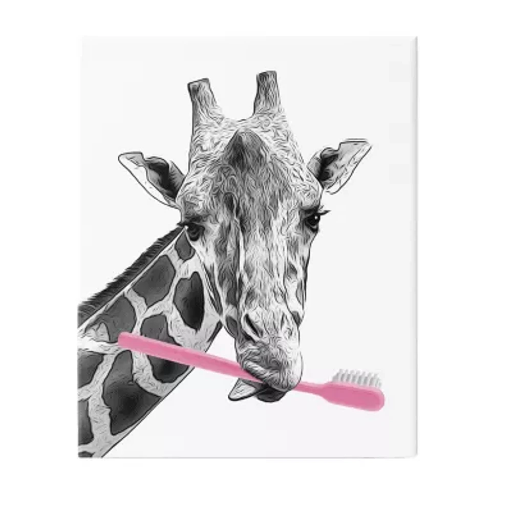 Stupell Industries Funny Animal Bathroom Toothbrush Canvas Art