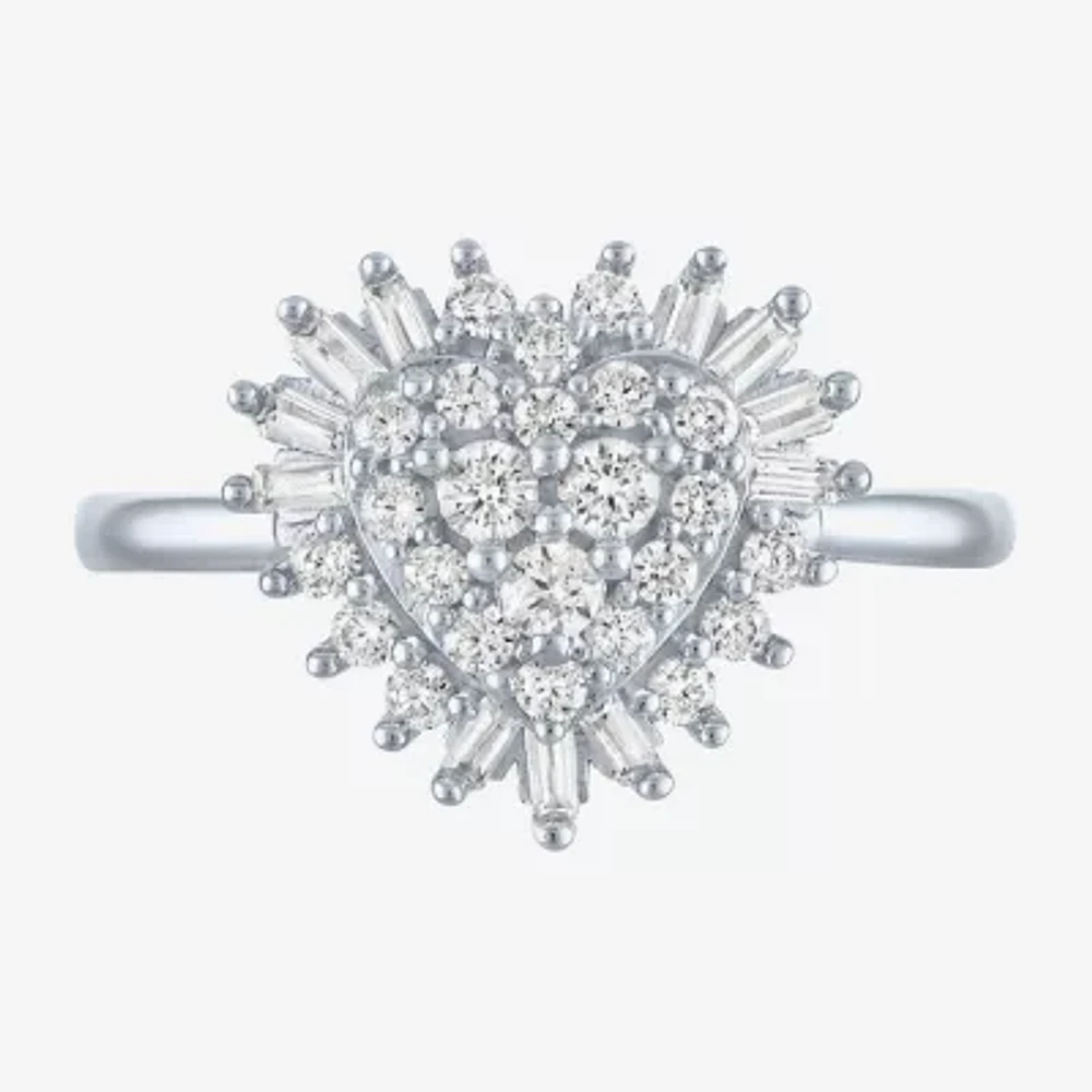 (I1-I2/G-H) Womens 1/2 CT. T.W. Lab Grown White Diamond 10K Gold Heart Cluster Cocktail Ring