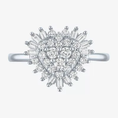 I1-I2/G-H) Womens 1/2 CT. T.W. Lab Grown White Diamond 10K Gold Heart Cluster Cocktail Ring