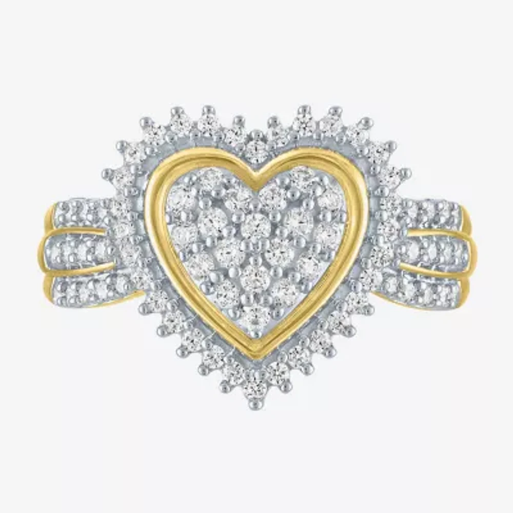 (I1-I2/G-H) Womens 1/2 CT. T.W. Lab Grown White Diamond 10K Gold Heart Cluster Cocktail Ring