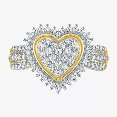 (I1-I2/G-H) Womens 1/2 CT. T.W. Lab Grown White Diamond 10K Gold Heart Cluster Cocktail Ring