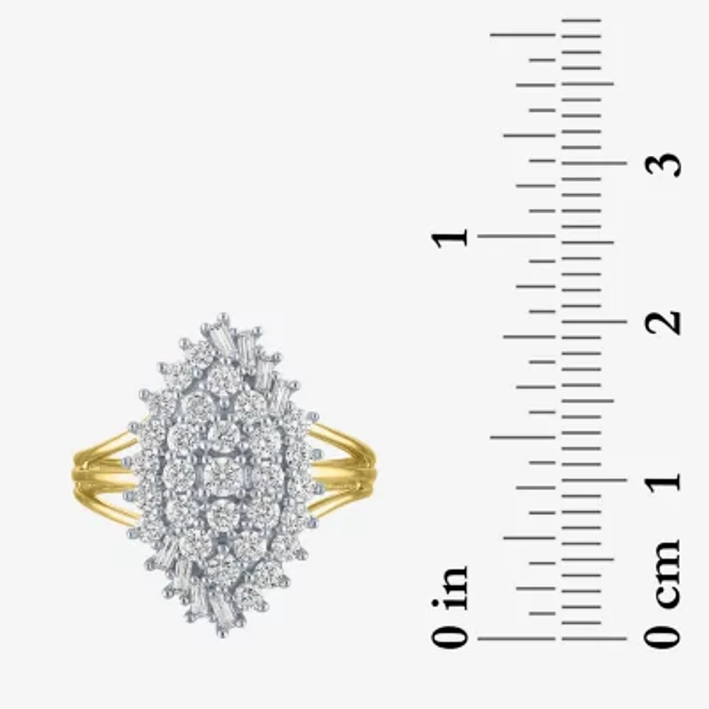 (G-H / Si2-I1) Womens 1 CT. T.W. Lab Grown White Diamond 10K Gold Marquise Cluster Cocktail Ring