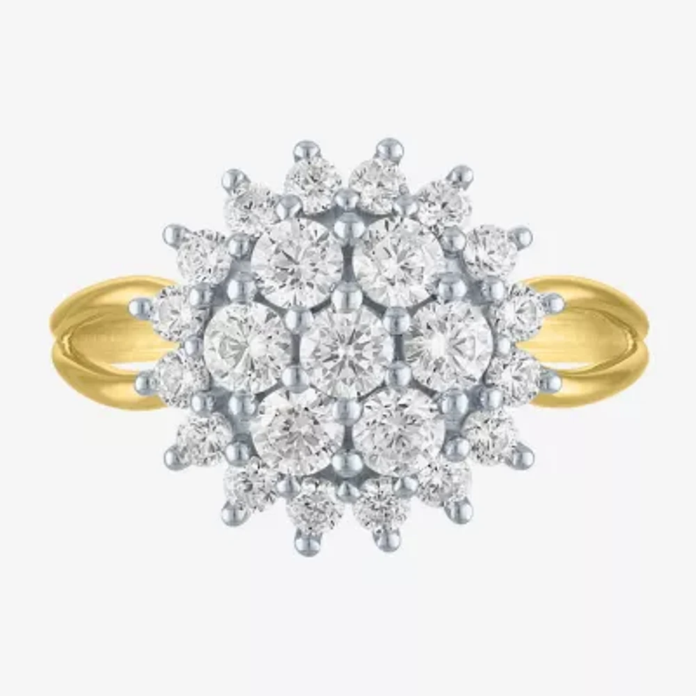 (G-H / Si2-I1) Womens 1 CT. T.W. Lab Grown White Diamond 10K Gold Round Cluster Cocktail Ring