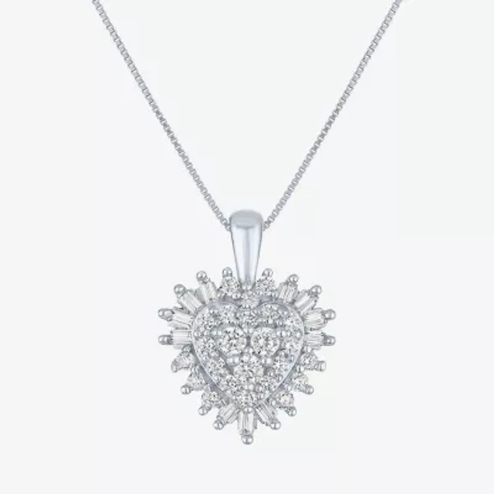 (I1-I2/G-H) Womens 1/2 CT. T.W. Lab Grown White Diamond 10K White Gold Heart Pendant Necklace