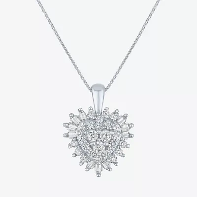 I1-I2/G-H) Womens 1/2 CT. T.W. Lab Grown White Diamond 10K White Gold Heart Pendant Necklace