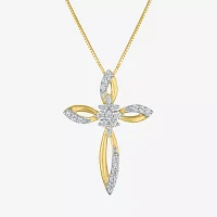 (G-H/ I1-I2) Womens 1/6 CT. T.W. Lab Grown White Diamond 10K Gold Cross Pendant Necklace