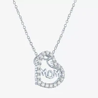 YES PLEASE! Lab Created White Sapphire "Mom" Heart Shape Pendant Necklace in Sterling Silver