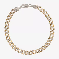 24K Gold Over Silver 7.5 Inch Solid Curb Chain Bracelet