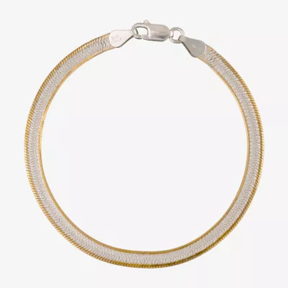 24K Gold Over Silver 7.5 Inch Solid Herringbone Chain Bracelet