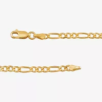 24K Gold Over Silver 9 Inch Solid Figaro Chain Bracelet