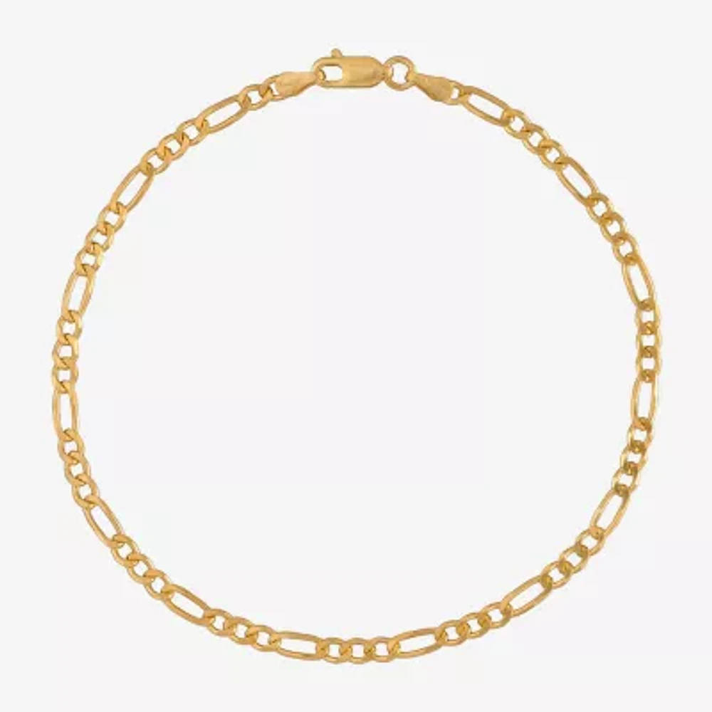 24K Gold Over Silver 9 Inch Solid Figaro Chain Bracelet