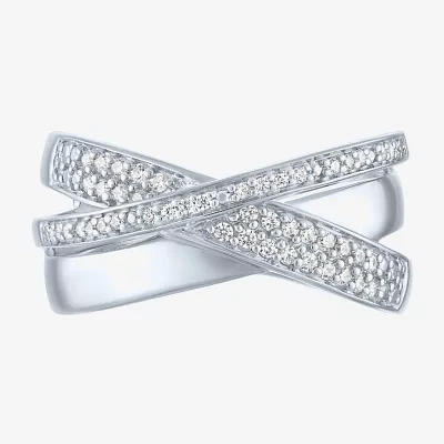 G-H/ I1-I2) 1/ CT. T.W. Lab Grown White Diamond Sterling Silver Crossover Band