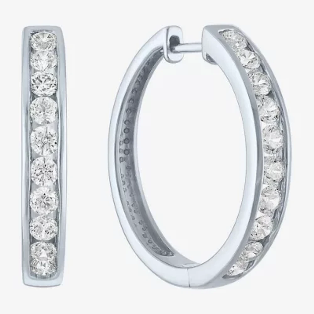 (G-H / I1-I2) 1 CT. T.W. Lab Grown White Diamond Sterling Silver 23.2mm Hoop Earrings