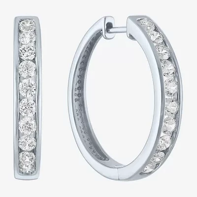 (G-H / I1-I2) 1 CT. T.W. Lab Grown White Diamond Sterling Silver Hoop Earrings