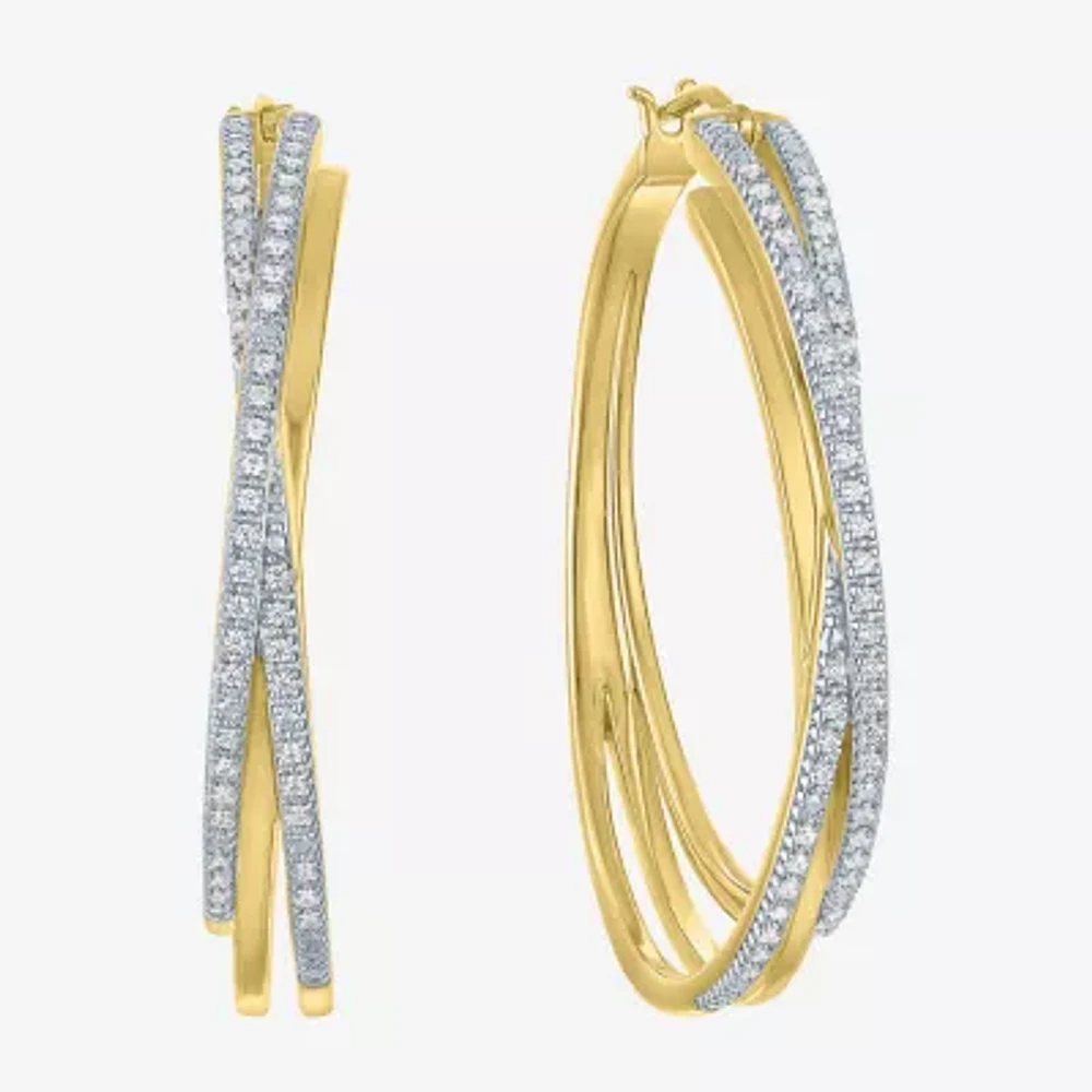 (I1-I2/ G-H) 1/4 CT. T.W. Lab Grown White Diamond 14K Gold Over Silver Hoop Earrings