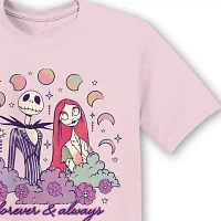 Juniors Nightmare Before Christmas Jack And Sally Boyfriend Tee Womens Crew Neck Short Sleeve Nightmare Before Christmas Graphic T-Shirt