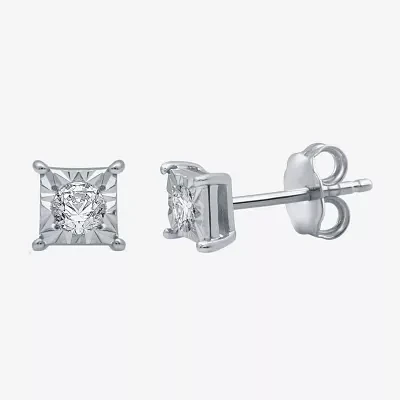 1/6 CT. T.W. Natural White Diamond 5.3mm Princess Sterling Silver Stud Earrings