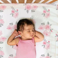 The Peanutshell Pink Floral 4-pc. Crib Sheet