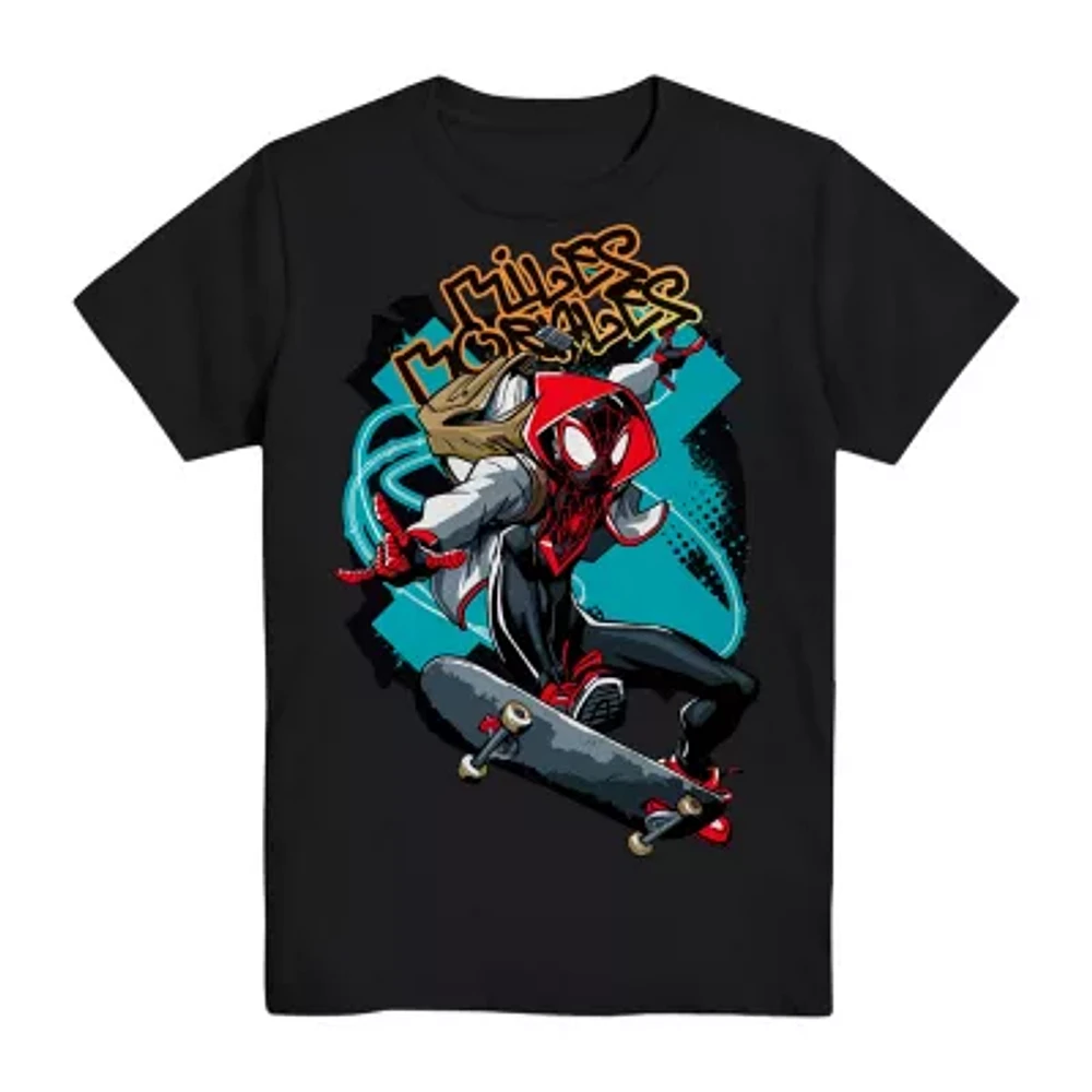 Little & Big Boys Miles Morales Crew Neck Short Sleeve Spiderman Graphic T-Shirt