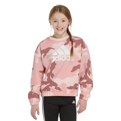 adidas Big Girls Crew Neck Long Sleeve Fleece Sweatshirt