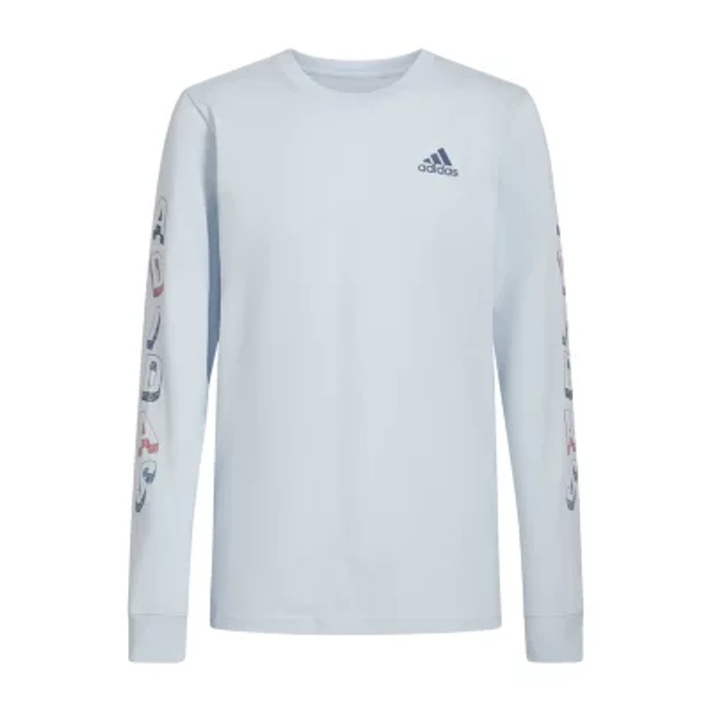 adidas Big Boys Crew Neck Long Sleeve Graphic T-Shirt