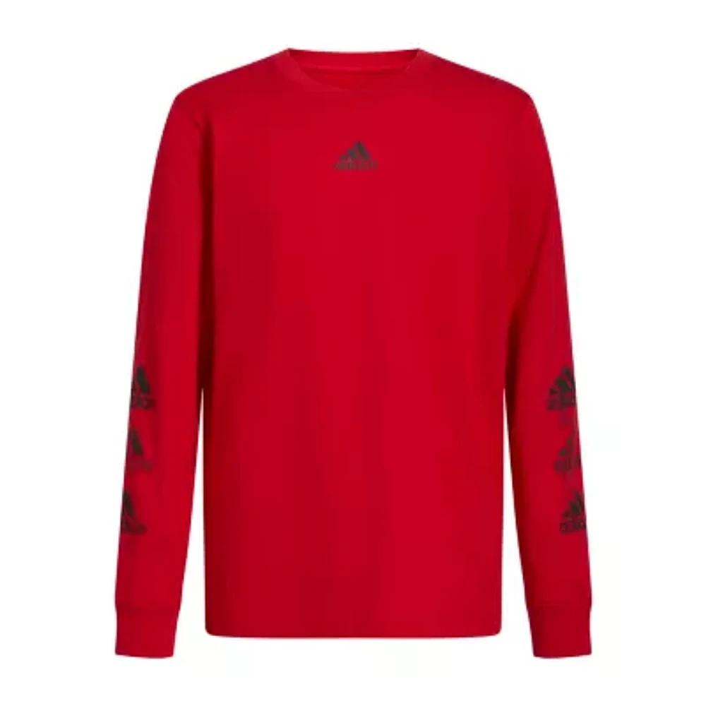 adidas Big Boys Crew Neck Long Sleeve Graphic T-Shirt