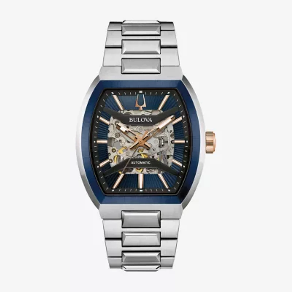 Bulova Maquina Mens Automatic Silver Tone Stainless Steel Bracelet Watch 98a319