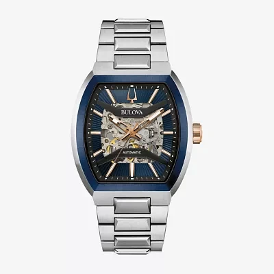 Bulova Maquina Mens Automatic Silver Tone Stainless Steel Bracelet Watch 98a319