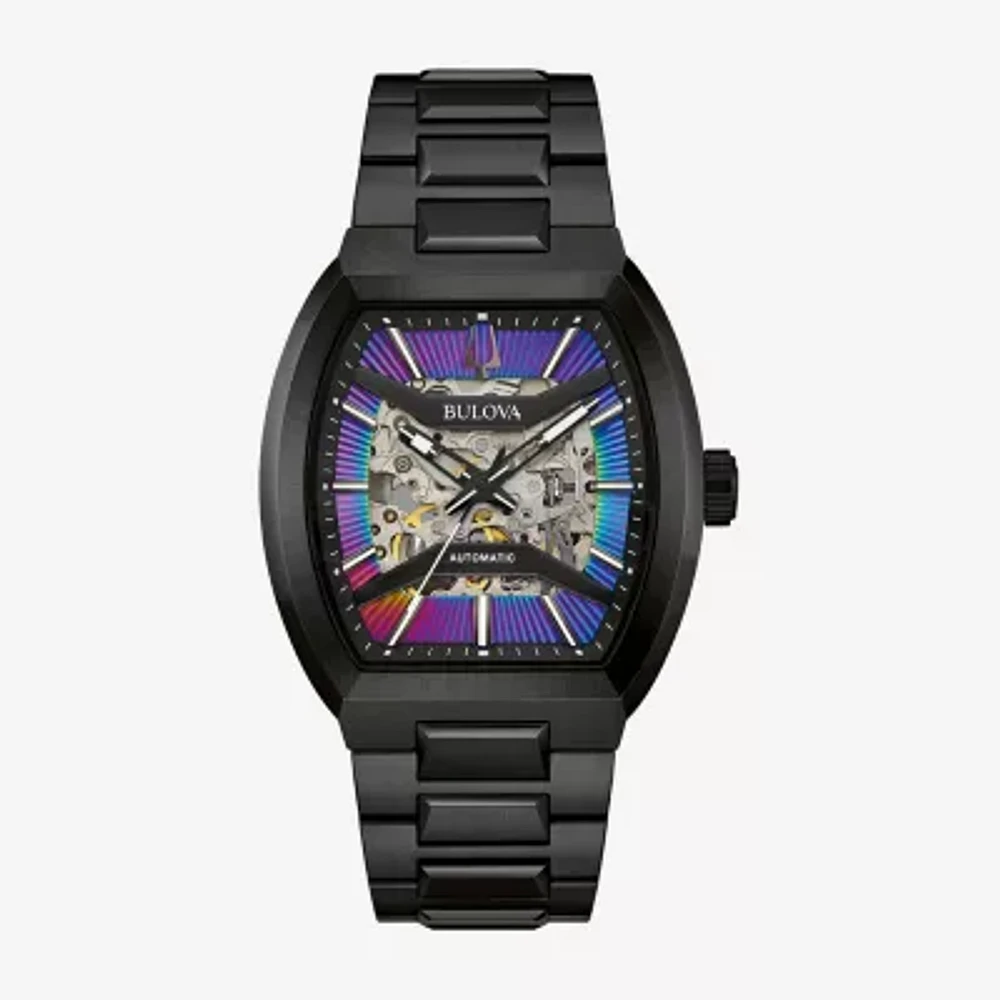 Bulova Maquina Mens Automatic Black Stainless Steel Bracelet Watch 98a320