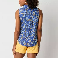 St. John's Bay Womens Sleeveless Regular Fit Button-Down Shirt