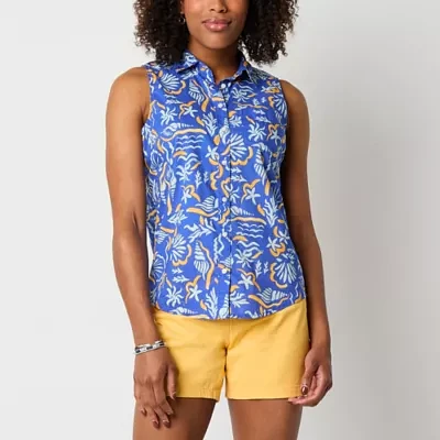 St. John's Bay Womens Sleeveless Regular Fit Button-Down Shirt