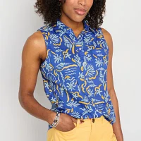St. John's Bay Womens Sleeveless Regular Fit Button-Down Shirt