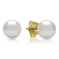 AA Quality 6-6.5mm Cultured Akoya Pearl Ball Stud Earrings in 10K Gold