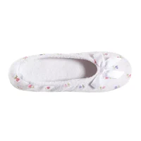 Isotoner Embroidered Microterry Womens Ballerina Slippers