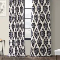 Exclusive Fabrics & Furnishing Ikat Printed Cotton Energy Saving Light-Filtering Rod Pocket Back Tab Single Curtain Panel