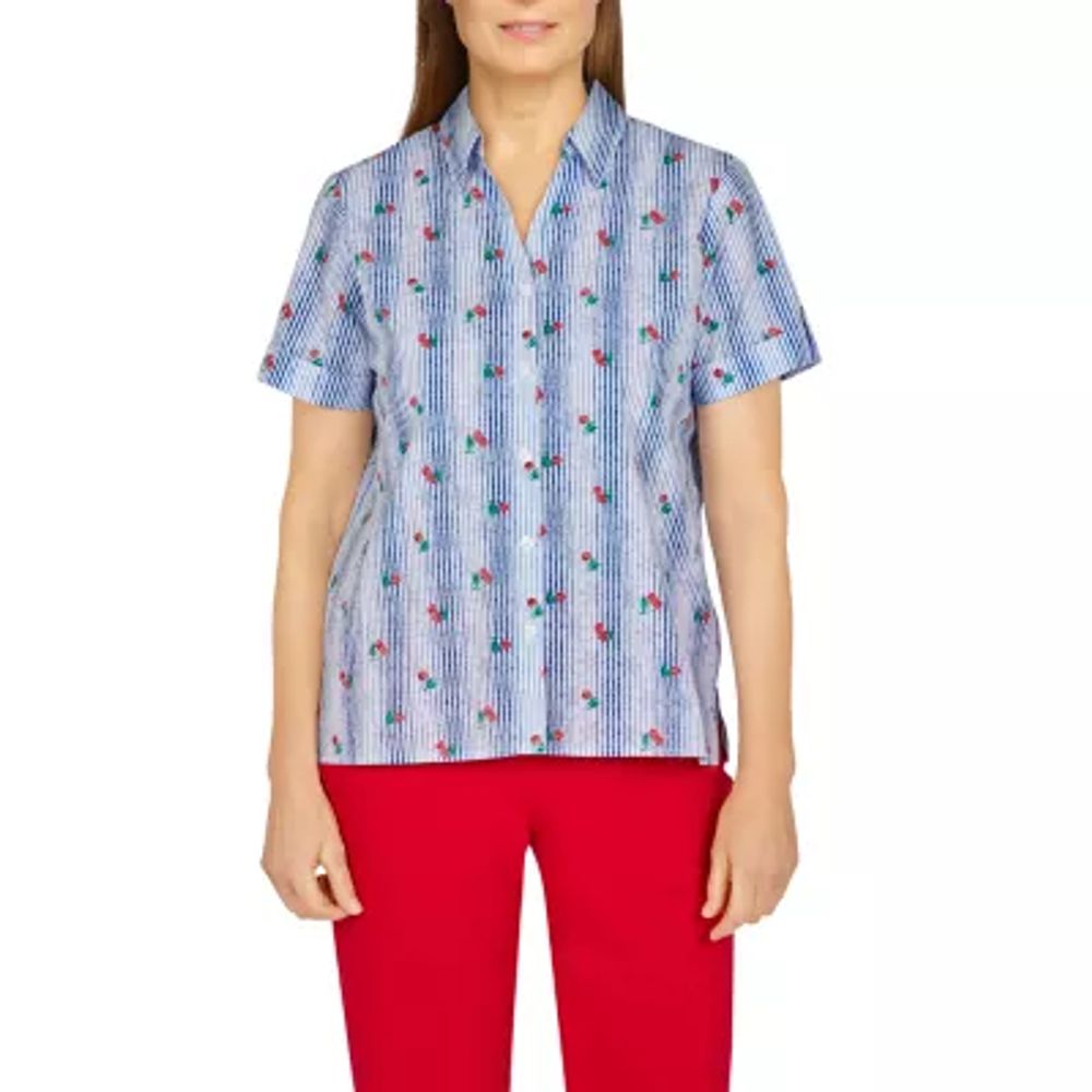 Alfred Dunner American Dream Womens Short Sleeve Camp Shirt | Plaza Las  Americas