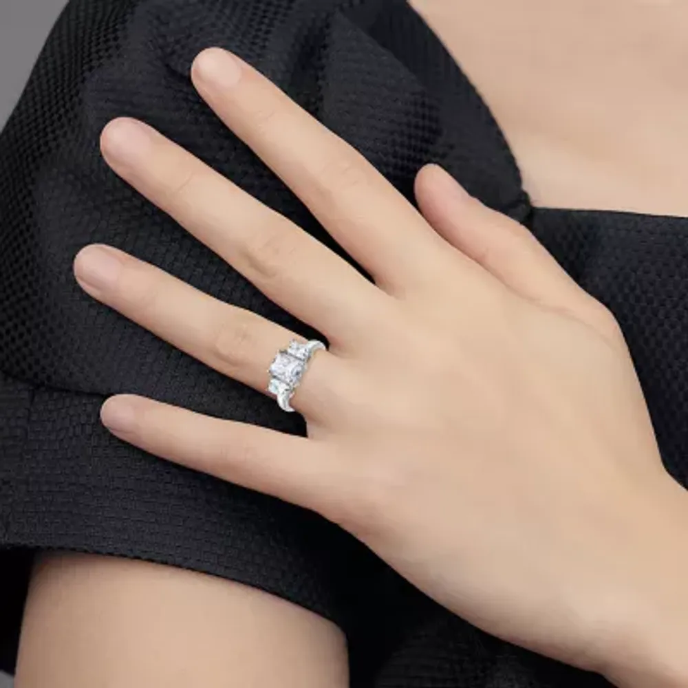 True Light Womens 2 CT. T.W. Lab Created White Moissanite 14K Gold 3-Stone Engagement Ring